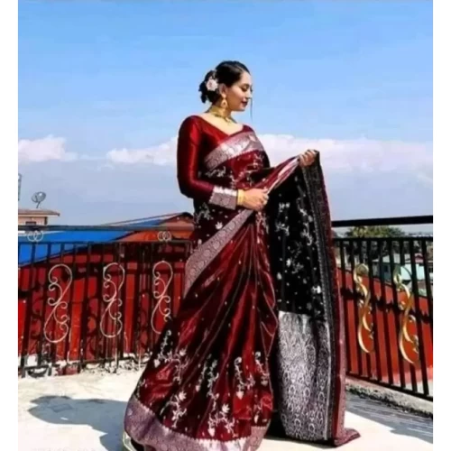 Embroidered Woven Banarasi Handloom Satin, Polyester Saree