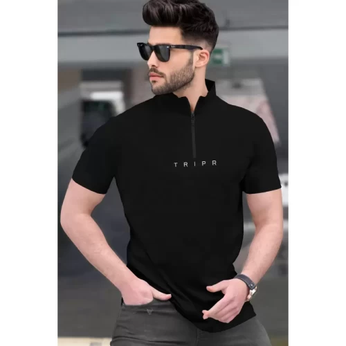 Men Solid Mandarin Collar CottonT-Shirt