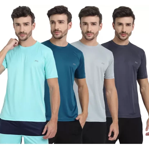 Pack of 4 Men Solid Round Neck Polyester Multicolor T-Shirt