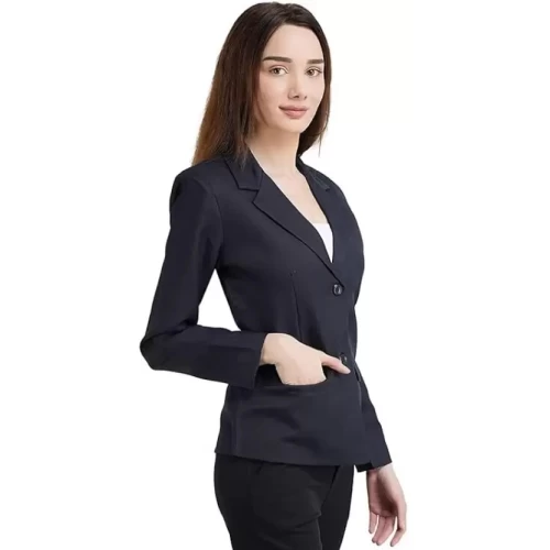 Women Solid Single Breasted Casual Blazer  (Blue)