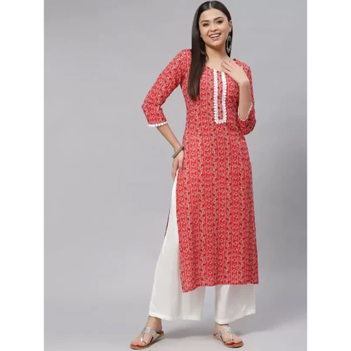 Women Floral Print Viscose Rayon Straight Kurta