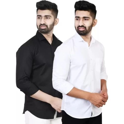 Men Regular Fit Solid Casual Shirt  (Pack of 2)