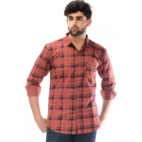 Men Slim Fit Checkered Spread Collar Casual Shirt