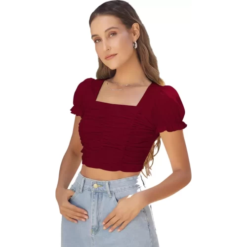 Casual Puff Sleeves Solid Women Top