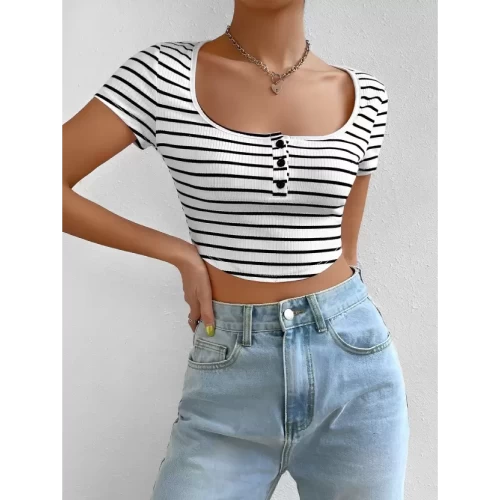 Casual Regular Sleeves Striped Womem Top