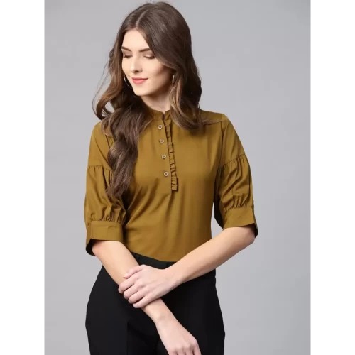 Casual Cuffed Sleeves Solid Women  Top