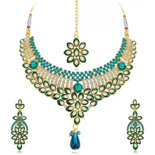 Alloy Gold-plated Green Blue Jewel Set  (Pack of 1)