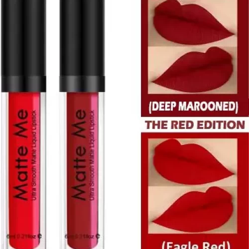 BLUSHIS Non Transfer Waterproof Longlast Matte Liquid Lipstick Combo   (Red, mar